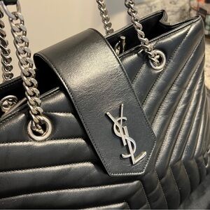 Saint Laurent Black Lou Lou Chevron Shoulder Bag